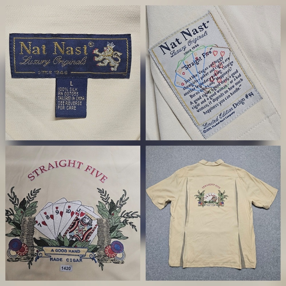 Nat Nast Ltd Ed Luxury Originals Straight Five Silk Shirt L Gambling Cigar